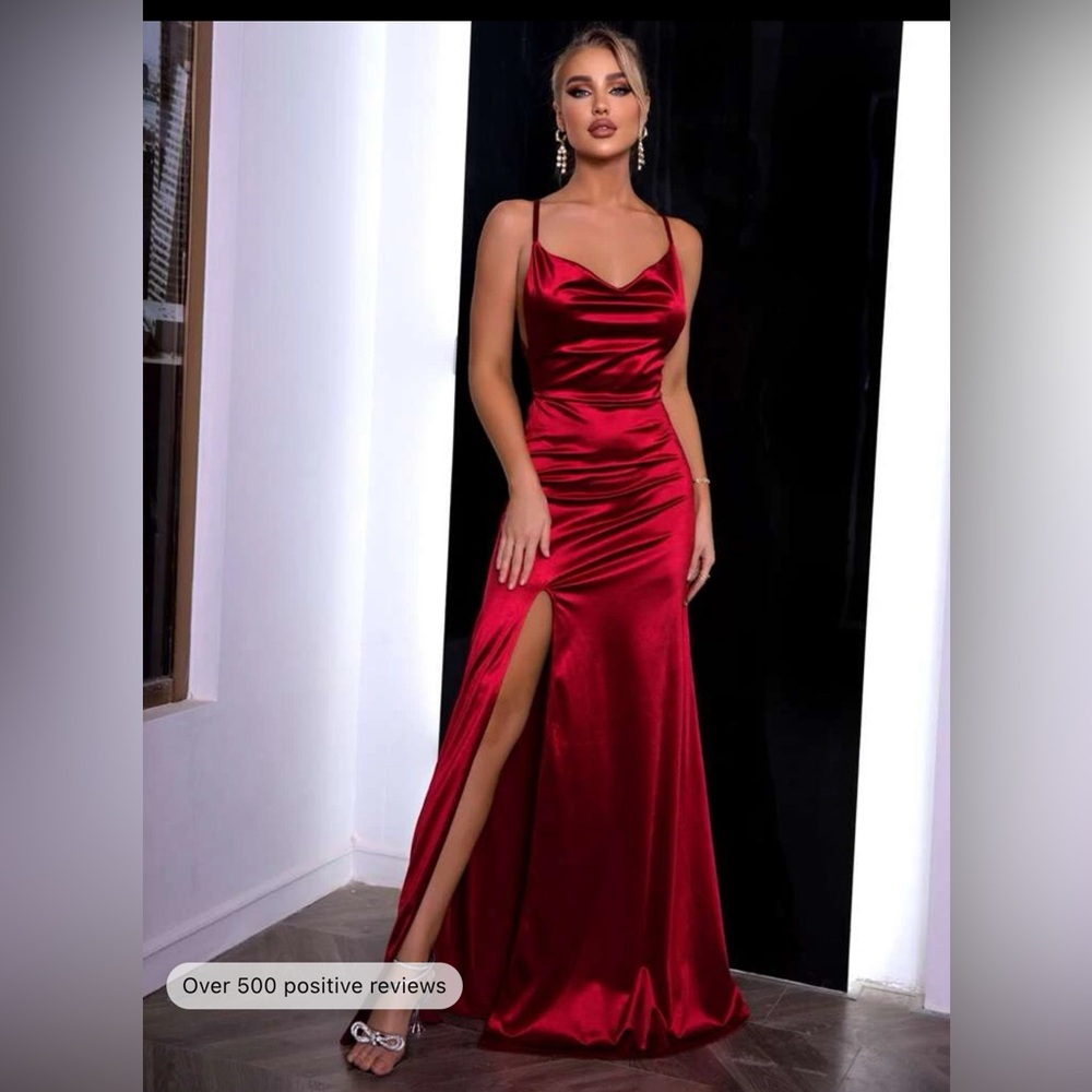 red slit satin prom dress size xs
